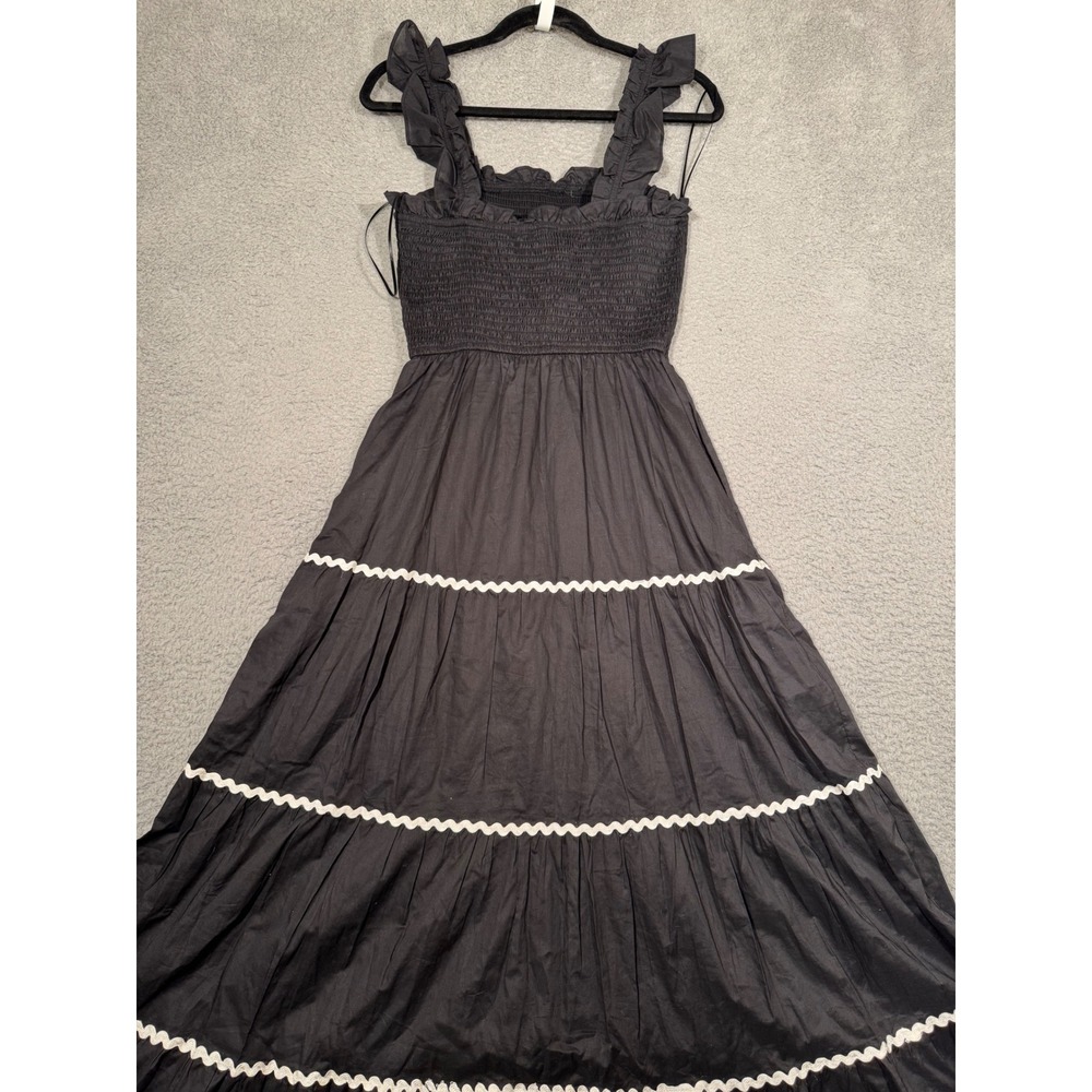 Strut & Bolt Black Smocked Tiered Maxi Dress Ric Rac Ruffle Strap Small NWT - Picture 3 of 8